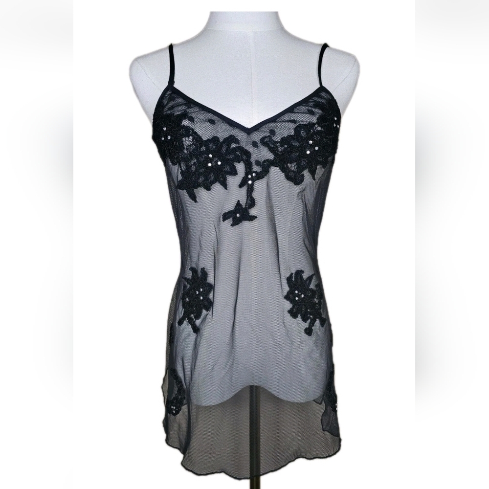 Vtg‎ Victoria's Secret Black Lace Garters Slip Dress! Size 34B Excellent